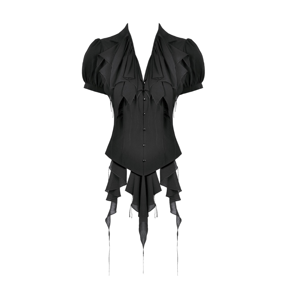 Dark in Love - Deep Vneck gothic pleated Blouse - Black